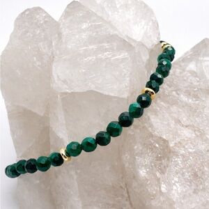 Malachite Stretch Bracelet Handmade Gold Tone Accents